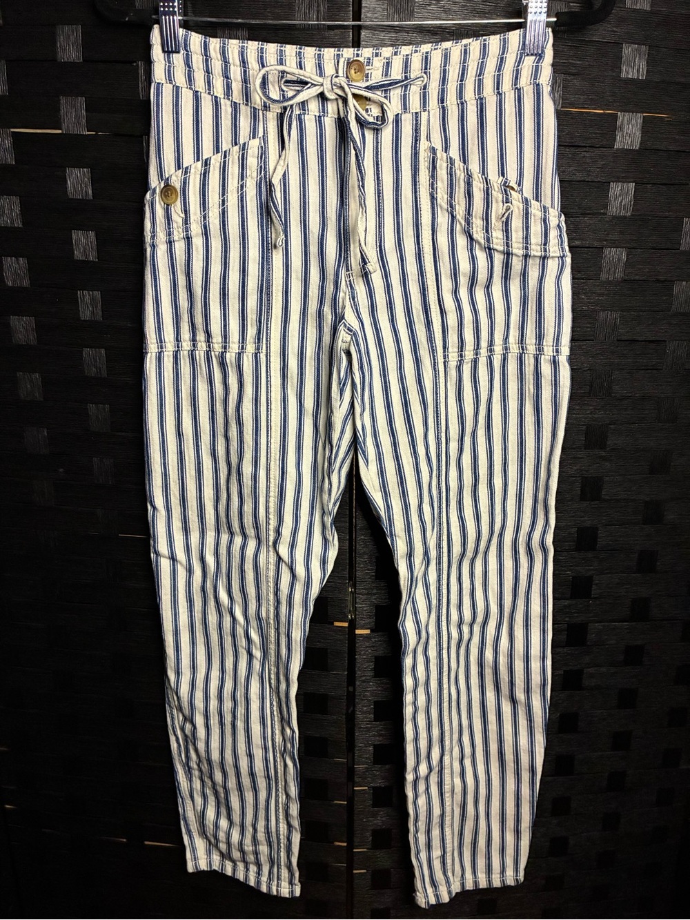 American Eagle Outfitters Striped Blue and White Drawstring Pants